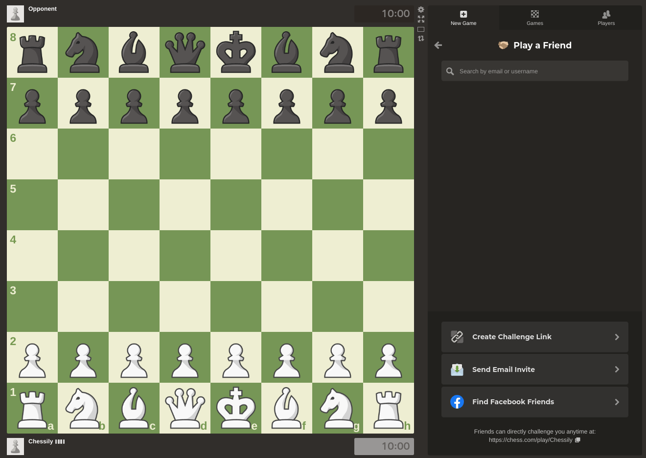To Challenge a Friend to an Online Chess Game, Click the Create Challenge Link Button
