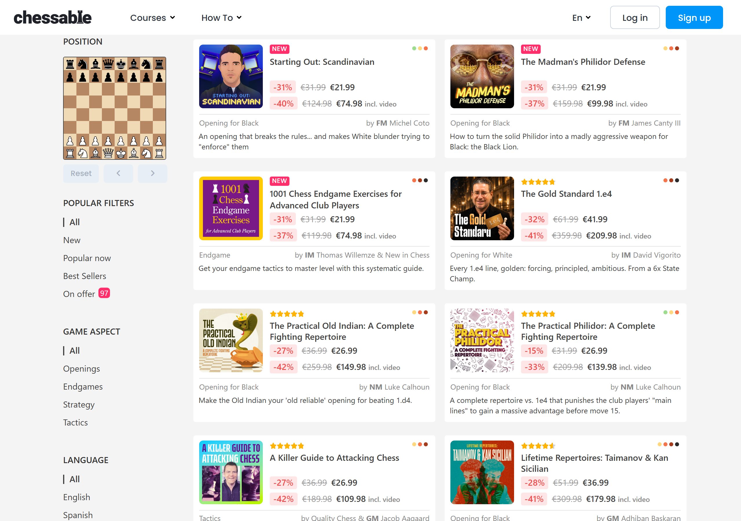 the chessable course library grid showing courses by different authors